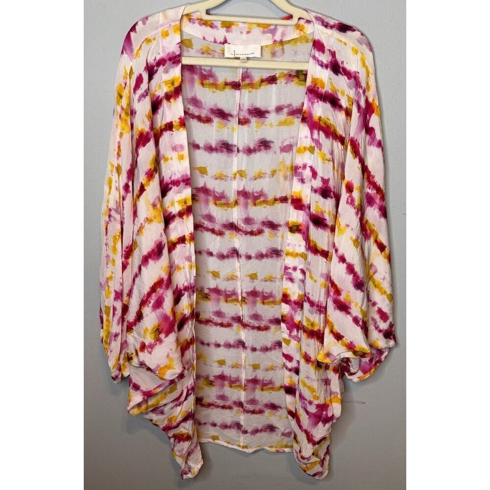 Anthropolgie Tie Dye Kimono One Size Pink Orange OSFM beach Coverup Viscose